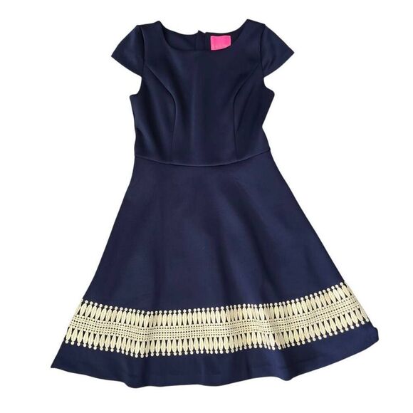 Lilly Pulitzer Fit & Flare Klara Dress Women's 10 Blue Exposed Zip Party Stretch - Picture 2 of 8